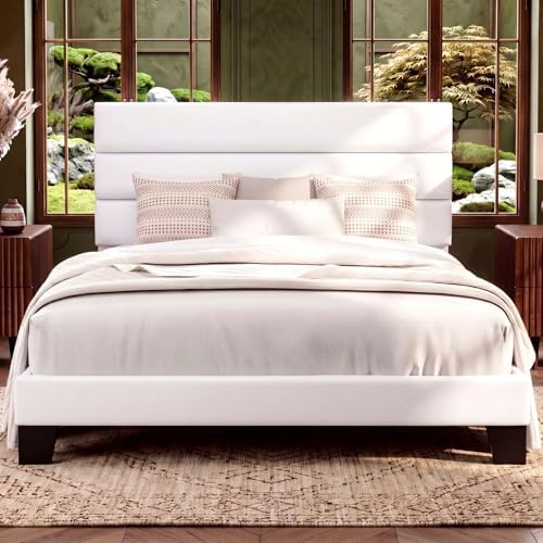 Allewie Full Size Platform Bed Frame with Velvet Upholstered Headboard by Allewie