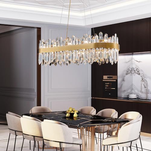 Gold Oval Crystal Chandelier L35.4 inch, 20-Lights Gold Chandeliers Modern Crystal Chandelier Pendant Light Fixture G9 Lights Pendant Ceiling Light for Dining Living Room Kitchen Island - Image 6