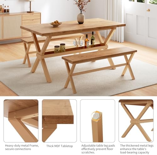 HIPIHOM Dining Table Set for 4-6,Kitchen Table with Dining Benches - Image 7