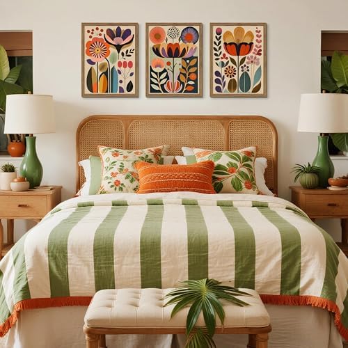 Framed Colorful Floral Wall Art Set of 3, Abstract Scandinavian Flower Canvas Wall Decor Paintings, Mid Century Modern Botanical Artwork Pictures Prints for Living Room Bedroom Dining Room 16x24 Inch - Image 7