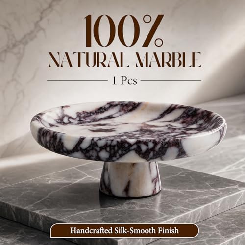 Marble Decorative Fruit Bowl for Kitchen, Decorative Stone Pedestal Bowl, Natural Marble Footed Fruit Holder for Dining Table, Countertop and Home Decor Organization - Image 2