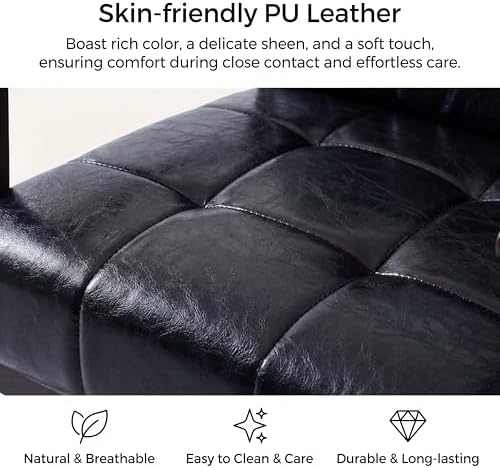 Leather Accent Chair, Mid Century Modern Armchair, Solid Wood Arm Chair, Upholstered Comfy Reading Chair for Living Room, Bedroom, Waiting Room, Black - Image 6