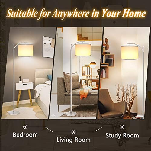 Floor Lamp for Living Room with 3 Color Temperatures LED Bulb, Standing Lamp Tall Industrial Floor Lamp Reading for Bedroom, Office (9W LED Bulb, White Lampshade Included) -Silver - Image 6