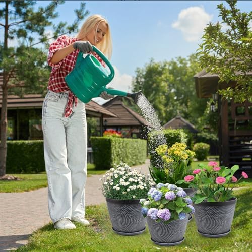 Quarut 4 Pack 8 Inch Flower Pots,Plastic Plant Pots with Drainage Hole&Tray - Image 2