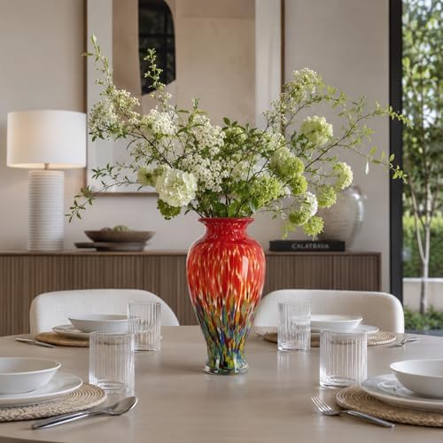 11.8" Tall Glass Vase Beautiful Hand Blown Glass Vase Modern Art Home Decor, Wide Mouth Colorful Vases for Mantle Dining Table Centerpiece, Entryway Living Room Wedding Decoration (Flame Red) - Image 5