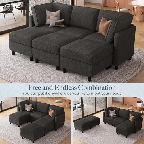 Belffin 84.3" Modular Sectional Sofa 6 Seats Sleeper Sofa Washable Sectional Couches for Living Room Comfy Couches with Storage Deep Seat Couch Sofas with Chaise,Dark Grey - Image 4