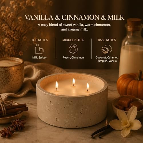 3-Wick Scented Candle-Vanilla & Cinnamon & Milk,Soy Coconut Wax Blend Candle with Acacia Wood Lid,21oz Large Candle,45-Hour Long Burning,Aromatherapy Candle for Home Decor - Image 2