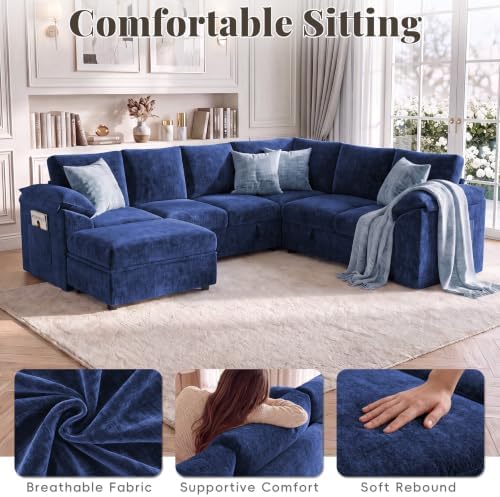 108 In L Shaped Modular Sectional Sofa Couch for Living Room, Blue - Image 5