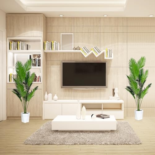 SAJANDAS Set of 2 Artificial Areca Palm Plants in Pots, 51 Inch Fake Tropical Palm Trees with Greenery Leaves and Stems, Faux Dypsis Lutescens Floor Plants for Office, Store, Garden, Home Decoration - Image 6