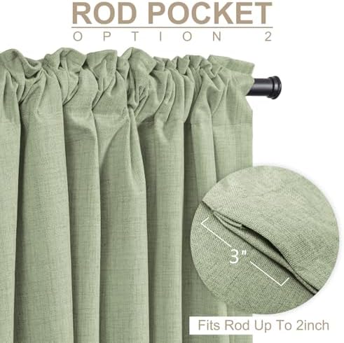 Linen Textured Total Blackout Curtains for Bedroom 96 Inches Long, Sage - Image 4