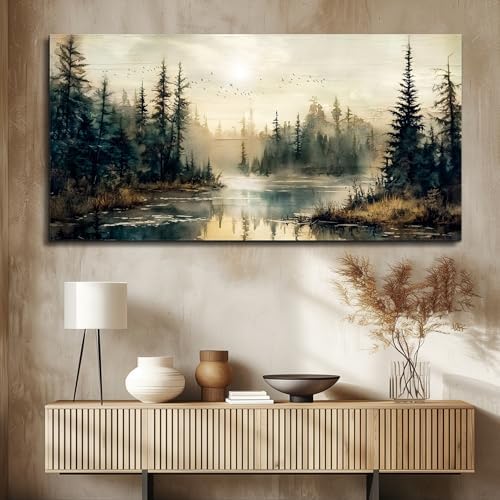 FUHAIHUA Canvas Wall Art For Living Room Large Wall Decor For Office Modern Bedroom Decorations Forest River Landscape Pictures Farmhouse Paintings Artwork Wall Mural Aesthetic Home Decor 30x60 In - Image 6