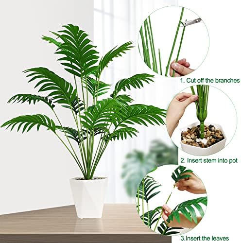 SAJANDAS Set of 2 Artificial Areca Palm Plants in Pots, 31 Inch Fake Tropical Palm Trees with Greenery Leaves and Stems, Faux Dypsis Lutescens Floor Plants for Store, Office, Home Decoration - Image 3