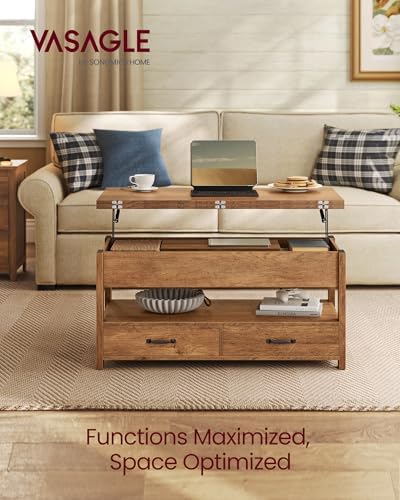 VASAGLE Lift Top Coffee Table, 3 in 1 Center Table with Storage, 2 Drawers - Image 4