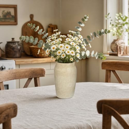 Briful Rustic Vase for Farmhouse Tabletop Decor, 6.8" Small Ceramic Vase, Distressed Antique Earthenware Vase for Modern Farmhouse, Bookshelf Kitchen Counter Mantle Shelves Bedroom Home Office Decor - Image 6