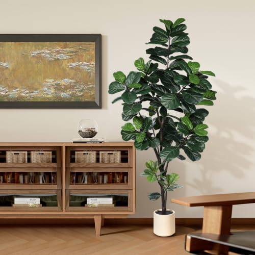 LYERSE Faux Fiddle Leaf Fig Tree 7ft with Sturdy White Planter - Image 7