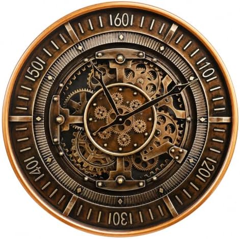 24 Inch Large Real Moving Gears Antique Brass Gold Metal Wall Clock - Image 2