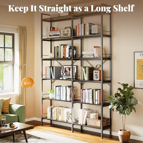 Huuger 6 Tier Bookshelf, L Shaped Corner Bookshelf with Open Shelves, 49.4 Inch Straight Wide Bookcase with Metal Frame and Wooden Board, Adjustable Feet, Black - Image 4