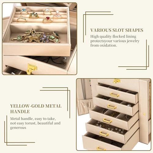AKOZLIN 6-Tier Jewelry Box Organizer 5 Drawers Storage Champagne Regular - Image 4