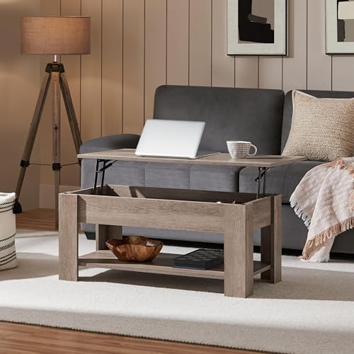Yaheetech Lift Top Coffee Table with Hidden Storage & Shelf, Gray, 38.6" - Image 2