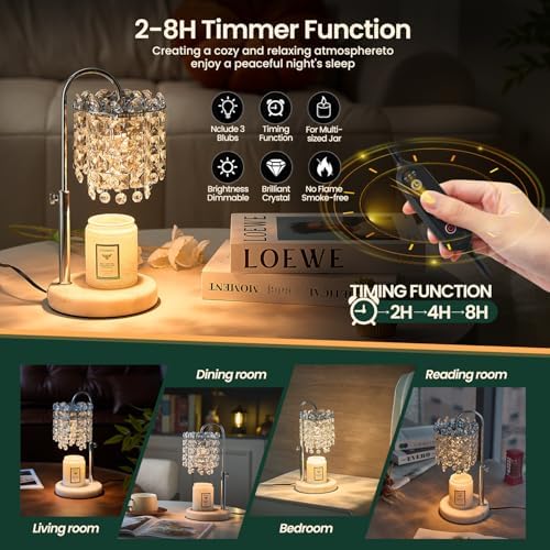 Candle Warmer Lamp with Timer Dimmer Adjustable Height for New Home Bedroom,Vintage Home Decor for Scented JaR 3 Bulbs for New Home Decor, Women Mom Christmas Birthday Gifts, Silver (Silver) - Image 5