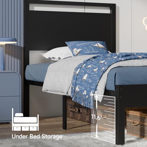 Z-hom Twin Metal Bed Frame with Wooden Headboard and Footboard, Heavy Duty Platform Frame with Metal Slats, No Box Spring Needed, Quiet and Non-Slip Design, Bed Storage for Small Bedroom,Black - Image 5