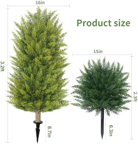 DREAMLOOM 3ft UV-Resistant Artificial Cedar Topiary Tree Faux Cypress Outdoor Fake Pine Plant Shrubs Bushes for Home Garden Porch Entryway, Set of 2 - Image 2