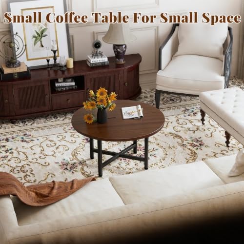 Coffee Table, 23.6" Small Coffee Table, Walnut Round Coffee Table - Image 4