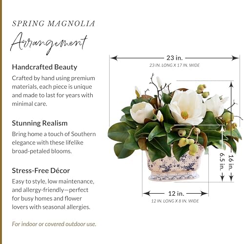 Balsam Hill Spring & Summer Magnolia Artificial Floral Arrangement - Premium White Magnolia Flowers in Ceramic Pot for Indoor or Covered Outdoor Display - Image 3