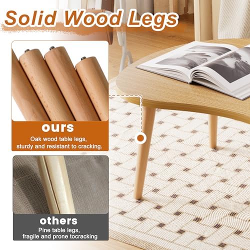 Small Coffee Table, Low Table with Solid Wood Legs, 23.6" Mini Mango Accent Table Side End Table, Floor Table Desk for Sitting on The Floor, Coffee Tea Table for Living Room, Dorm, Apartment, Natural - Image 3