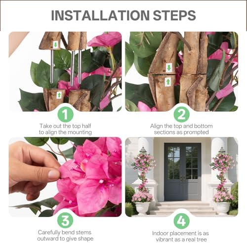 2Pack Artificial Bougainvillea Tree – 5FT Faux Silk Pink Bougainvillea Plant with Pot for Indoor Outdoor Decor, Tall Fake Tropical Tree for Home, Office, Patio, Balcony, Wedding Decoration - Image 5