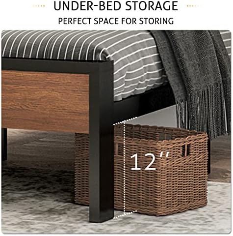 SHA CERLIN 14 Inch Queen Size Metal Platform Bed Frame with Wooden Headboard and Footboard, Mattress Foundation, No Box Spring Needed, Large Under Bed Storage, Non-Slip Without Noise, Walnut - Image 4
