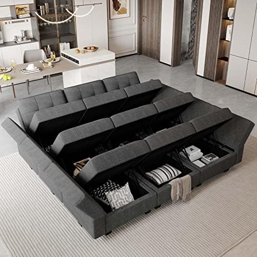 Belffin Modular Sectional Sleeper Sofa Couch with Storage Seat Reversible Modular Sofa Couch Oversized Sleeper Sectional Sofa Bed Set Dark Grey - Image 4