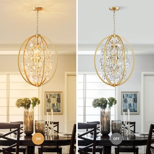 WUZUPS Globe Crystal Chandelier Raindrop Pendant Flushmount Ceiling Light Modern Lighting Fixture for Bedroom Hallway Bar Kitchen Bathroom, H 23.6" x W 19.7", Gold, 8 E12 Base - Image 4