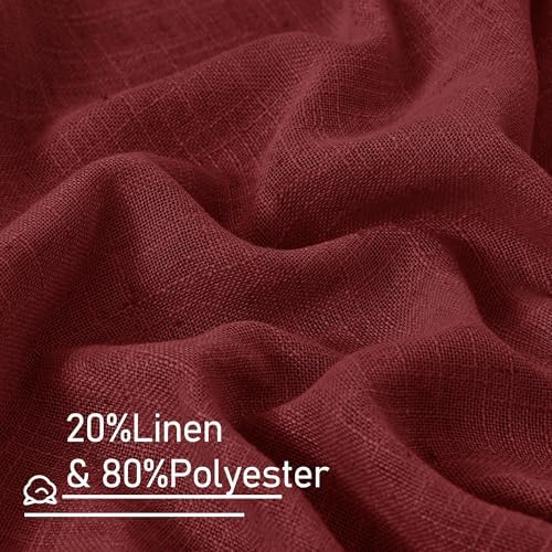 LAMIT Burgundy Red Linen Curtains 54 Inch Length 2 Panels for Bedroom - Image 2