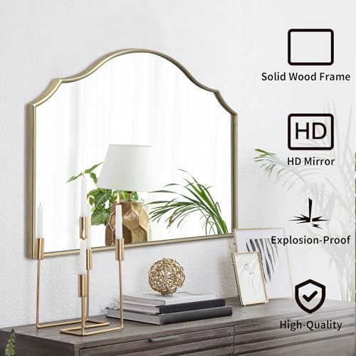 Besdomus Gold Wooden Vanity Mirror: 32"x24" Bathroom Mirrors for Over Sink - Image 2