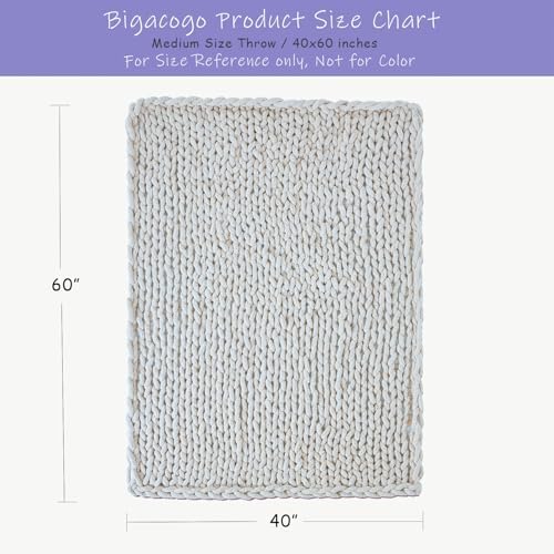 Bigacogo Chunky Knit Throw Blanket for Couch, 40x60 inches, Pure White - Image 2