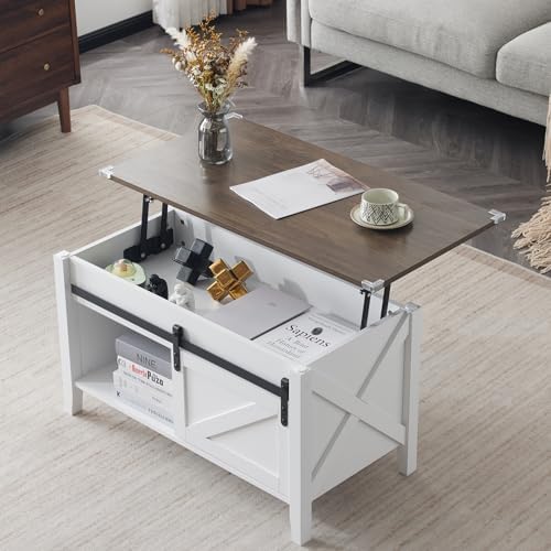 VINGLI Farmhouse Lift Top Coffee Table,36" Living Room Table,White Oak - Image 6