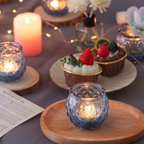 DARJEN 12 Pcs Blue Votive Candle Holders Round Glass Candle Holders Bulk - Image 5