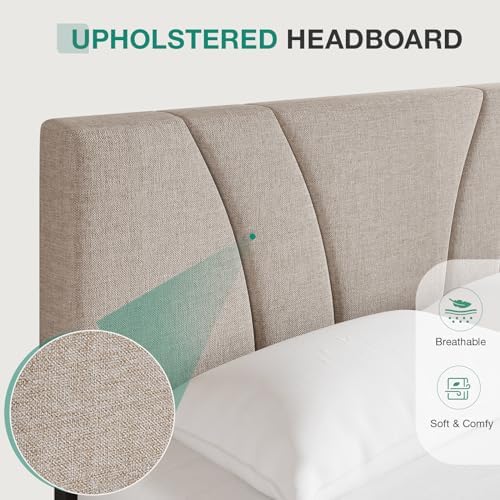 Novilla Full Size Bed Frame with Adjustable Headboard Platform Bed Frame Full Size Linen Fabric Upholstered Headboard, No Box Spring Needed, Wooden Slats Support, Easy Assembly, Light Beige - Image 6