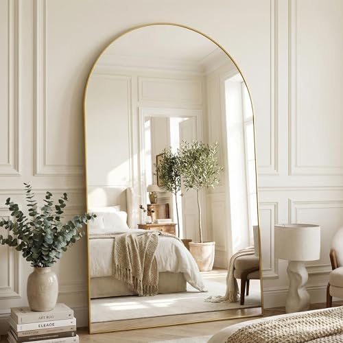 Suidia 72"x44" Arched Full Length Mirror with Stand, Full Body Mirror with Aluminum Frame, Freestanding/Leaning/Wall-Mounted, Floor Mirrors for Bedroom, Living Room, Entryway, Dressing Room, Gold by SuidiaMirror