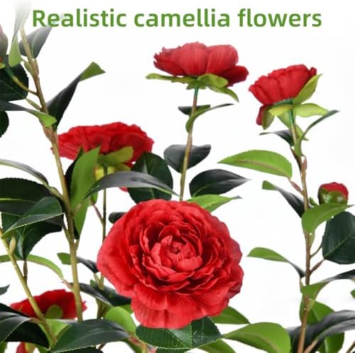 Artificial Camellia Tree 6FT – Faux Plants Indoor, with Easy Assembly, Low Maintenance, Ideal for Both Indoor Decoration and Other Purposes，Perfect Porch Christmas Trees (Red 6ft) - Image 3