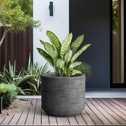Kante Dark Gray Concrete Planter 17.3" Dia All-Weather Round XLarge Pot - Image 4