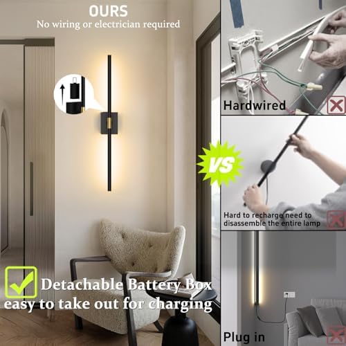iThird Battery Operated Wall Sconces Set of 2, 10000mAh, Black - Image 3