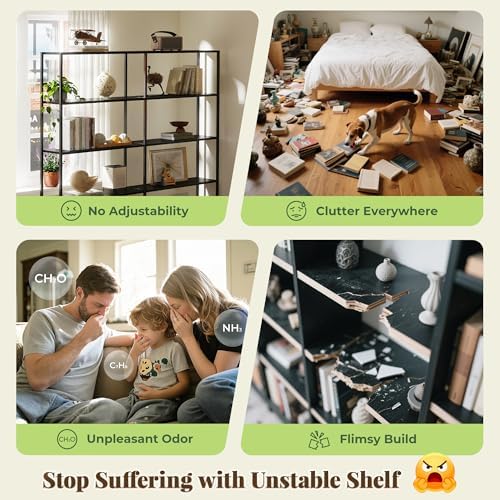 Huuger 5 Tier Bookshelf, Display Bookshelf with 10 Open Shelves and Raised Baffle, 47.2 Inch Straight Wide Bookcase with Metal Frame and Wooden Board, Adjustable Feet, Black - Image 7