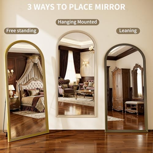 71"x32" Elegant Vintage Arched Full Length Mirror with Stand, Luxury Large Full Body Mirror with Tempered Glass, Leaning Wall Mount Floor Standing Mirrors for Living Room Bedroom Entryway Outfit Check - Image 6