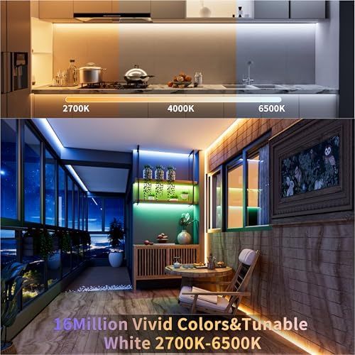 PAUTIX COB LED Strip Lights,32.8ft RGB+CCT 2700K-6500K White LED Lights,Dimmable Color Changing RGB LED Strip Light,with Remote/APP Control,for Kitchen Cabinets,Ceiling,Party DIY Lighting Projects - Image 4