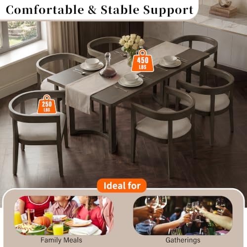 VilroCaz Acacia Wood 7 Piece Dining Table Set with 6 Upholstered Chairs - Image 7