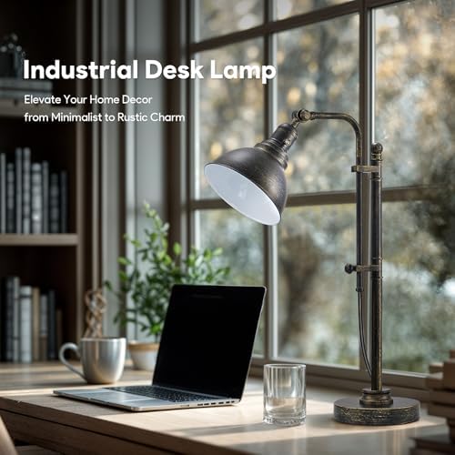 VONLUCE Rustic Desk Lamp, Adjustable Industrial Table Lamp for Home Office - Image 3