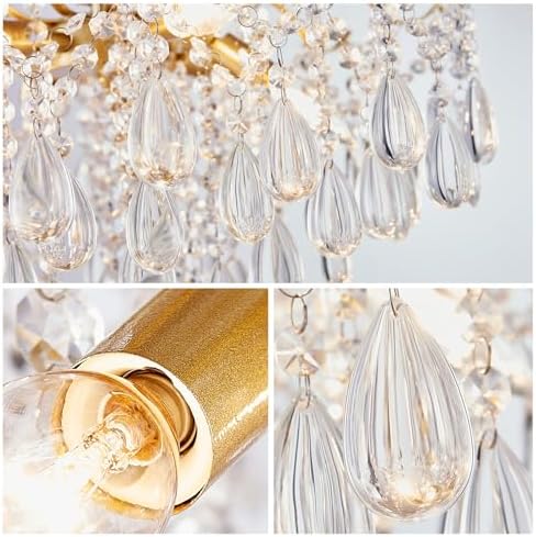 WUZUPS 6-Light Crystal Chandelier Pendant Ceiling Light Modern Lighting Fixture for Bedroom Hallway Bar Kitchen Bathroom, H 25.6" W21.7, E12 Base, Gold - Image 5