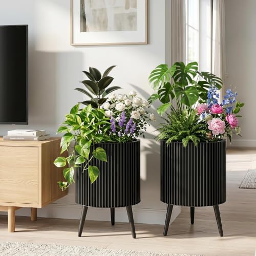 GIANTEX Plant Pot with Stand Set of 2, 16.5" & 14.5" Metal Plant Stand - Image 2